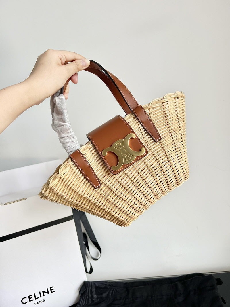 CLASSIC PANIER BOLSA CELINE CESTA TEEN em PALHA E COURO