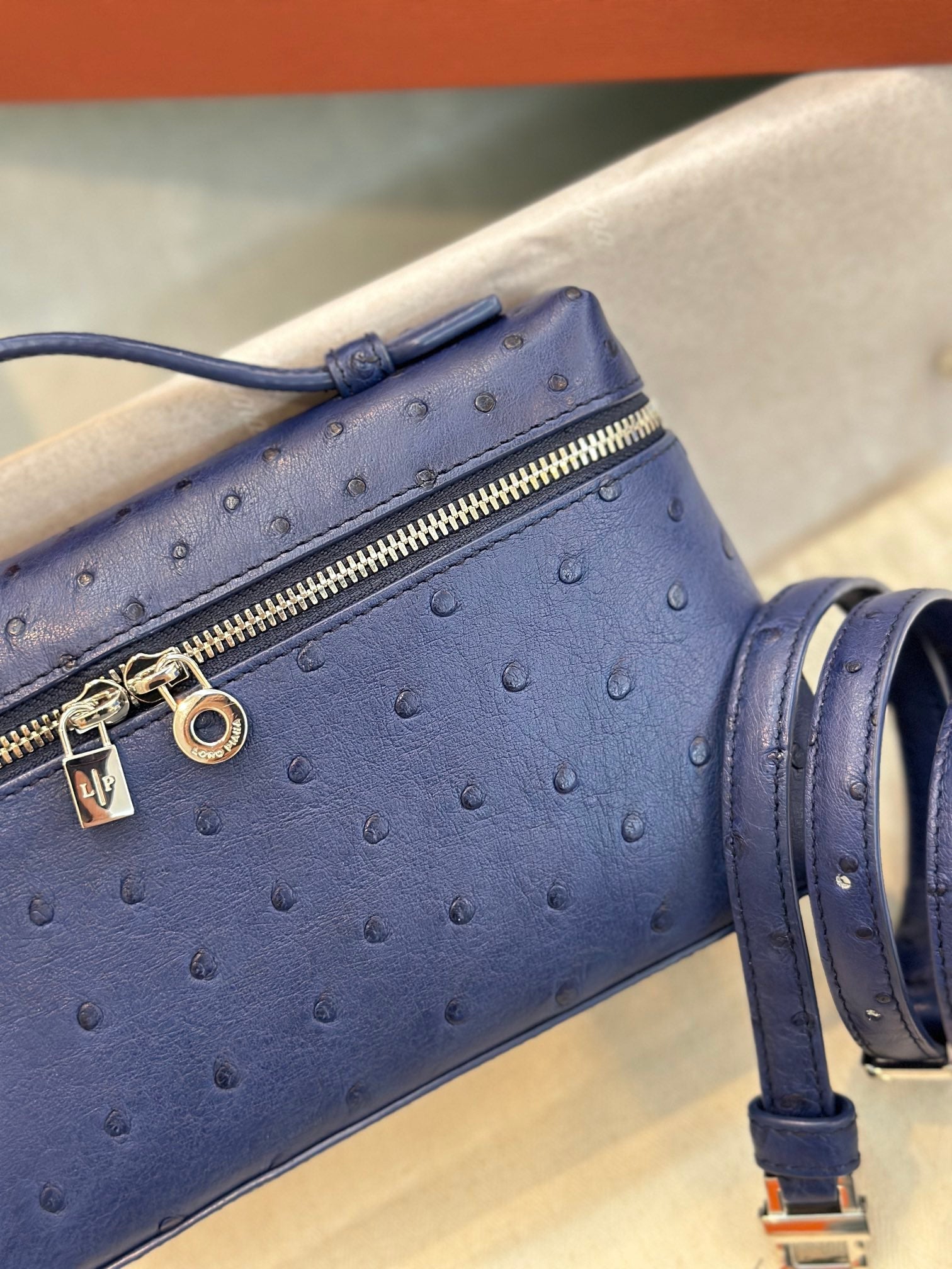 Loro Piana L19 Extra Pocket Pouch Ostritch Blue