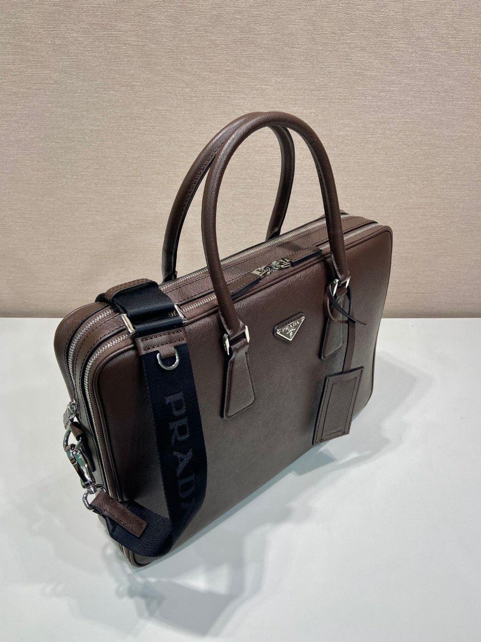 Prada Saffiano Leather Briefcase Brown