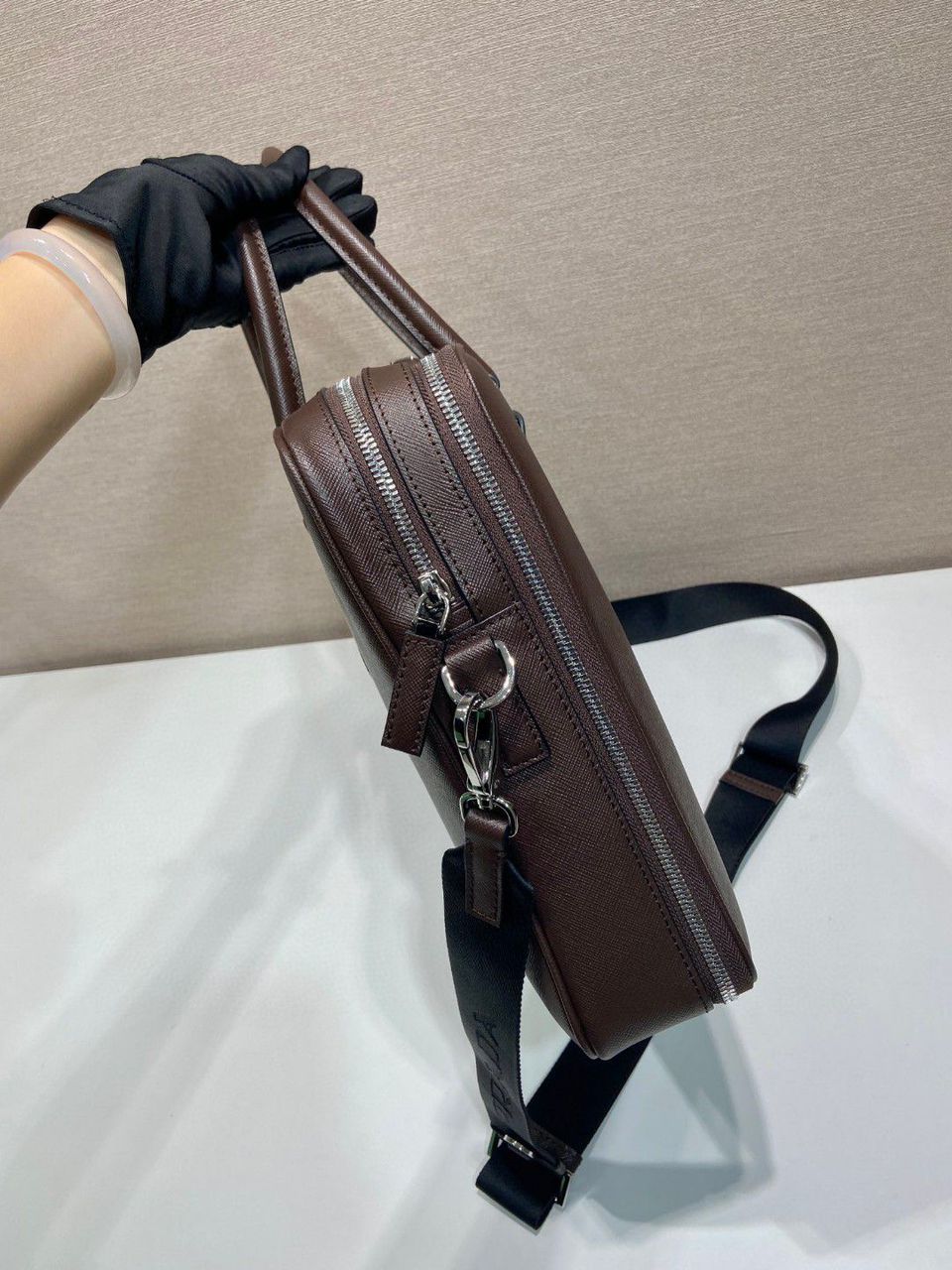 Prada Saffiano Leather Briefcase Brown
