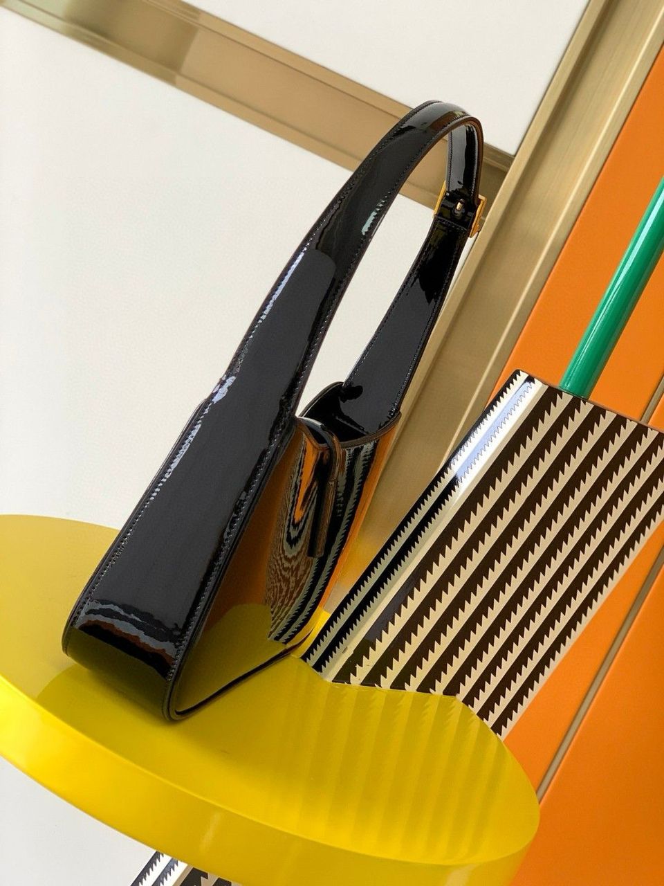 Yves Saint Laurent Mini Le 5 to 7 in Patent Leather Black