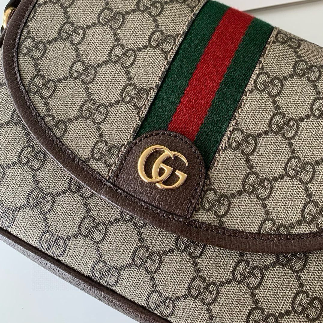 Gucci Ophidia Small Shoulder Bag Beige and Dark Brown