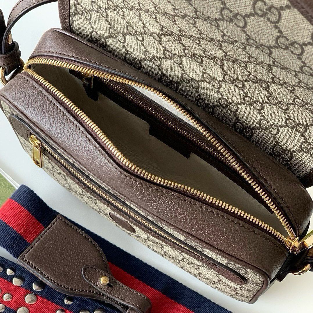 Gucci Ophidia Small Shoulder Bag Beige and Dark Brown