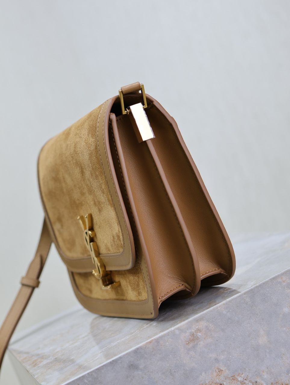 Saint Laurent Suede Smooth Calfskin Monogram Medium Solferino Cinnamon