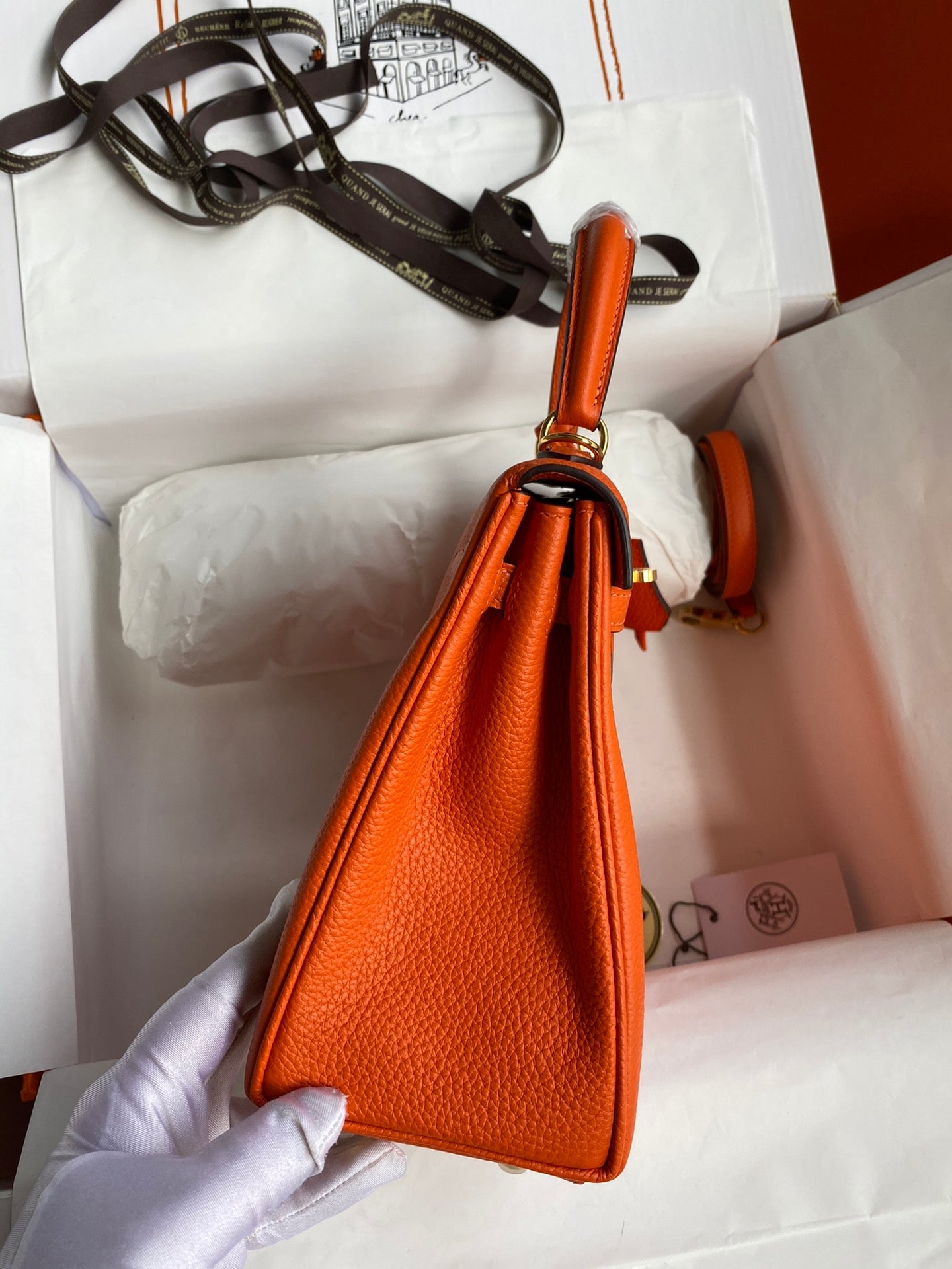 Bolsa Hermes Kelly Orange 25cm