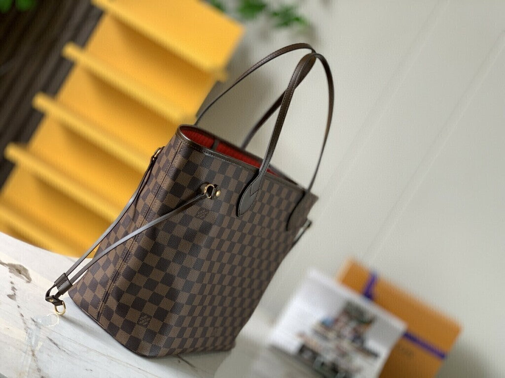 Lv Neverfull Inside Out MM Brown and Red