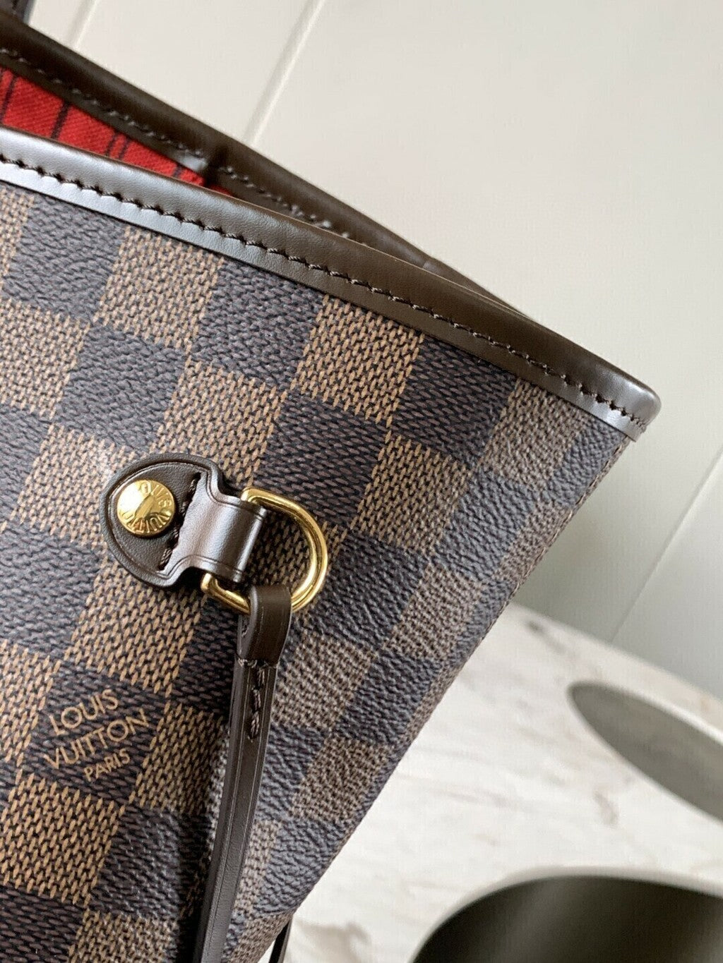 Lv Neverfull Inside Out MM Brown and Red