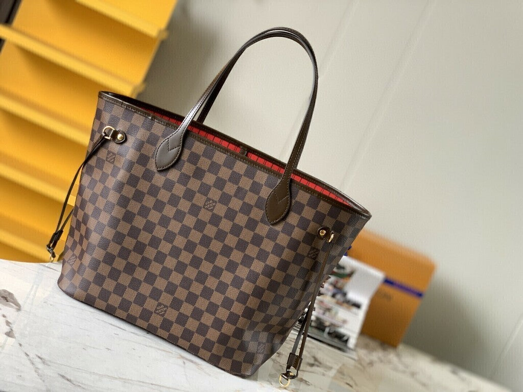 Lv Neverfull Inside Out MM Brown and Red
