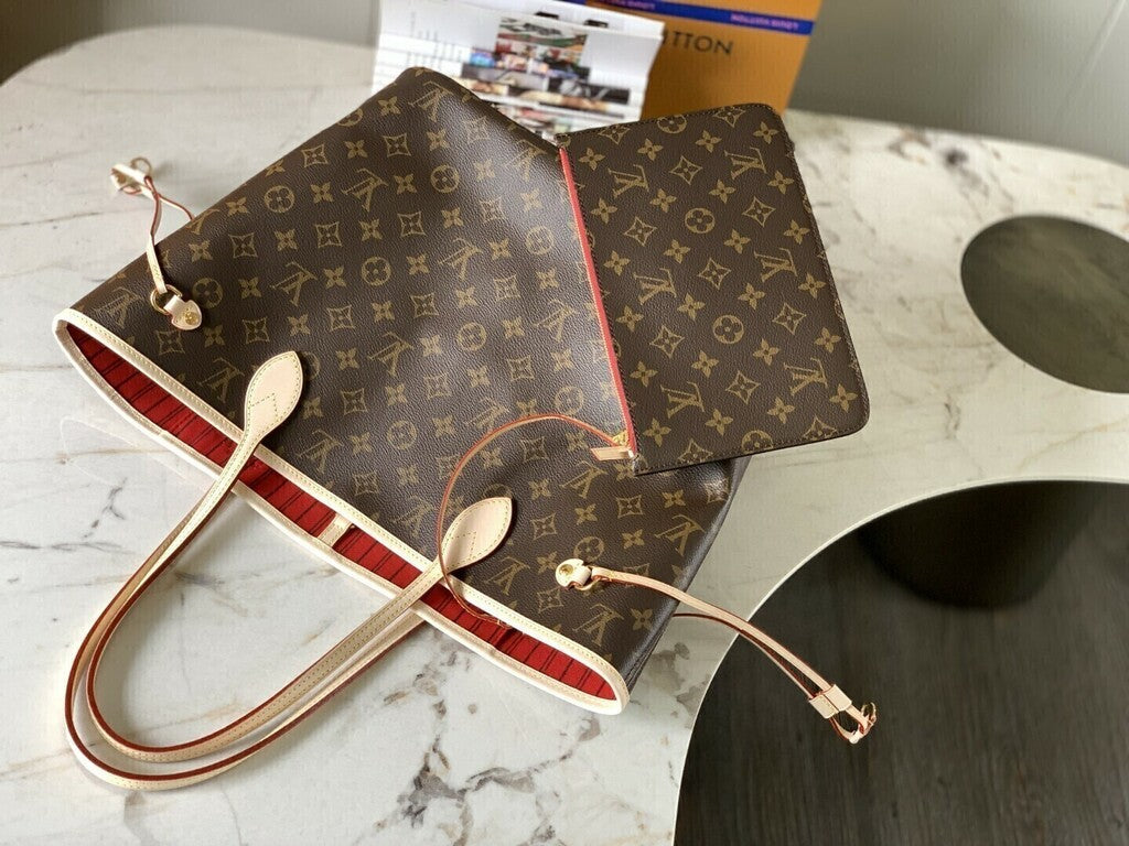 Lv Neverfull Inside Out MM Beige and Red