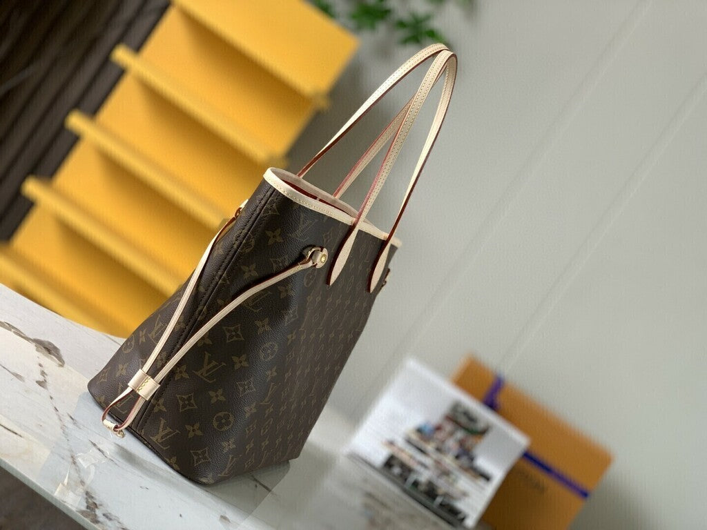 Lv Neverfull Inside Out MM Beige and Red