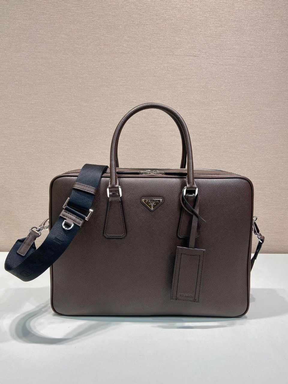 Prada Saffiano Leather Briefcase Brown