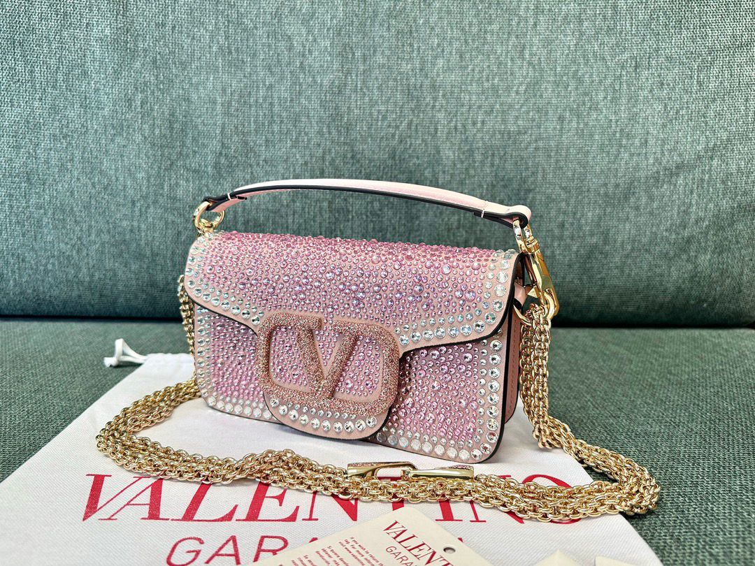 Valentino Garavani Locò Shoulder Bag With Rhinestones.