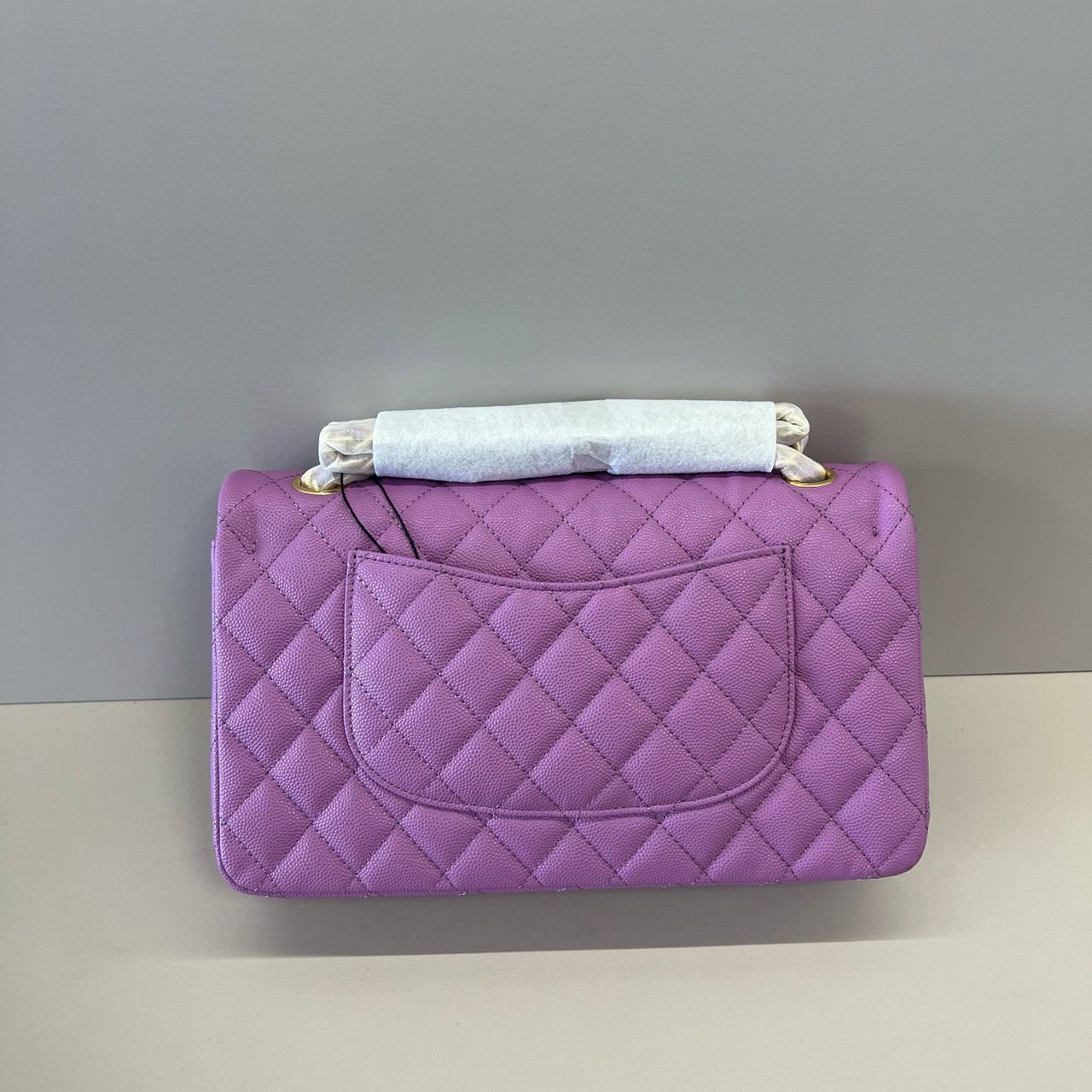 Caviar Quilted Small Double Flap Purple