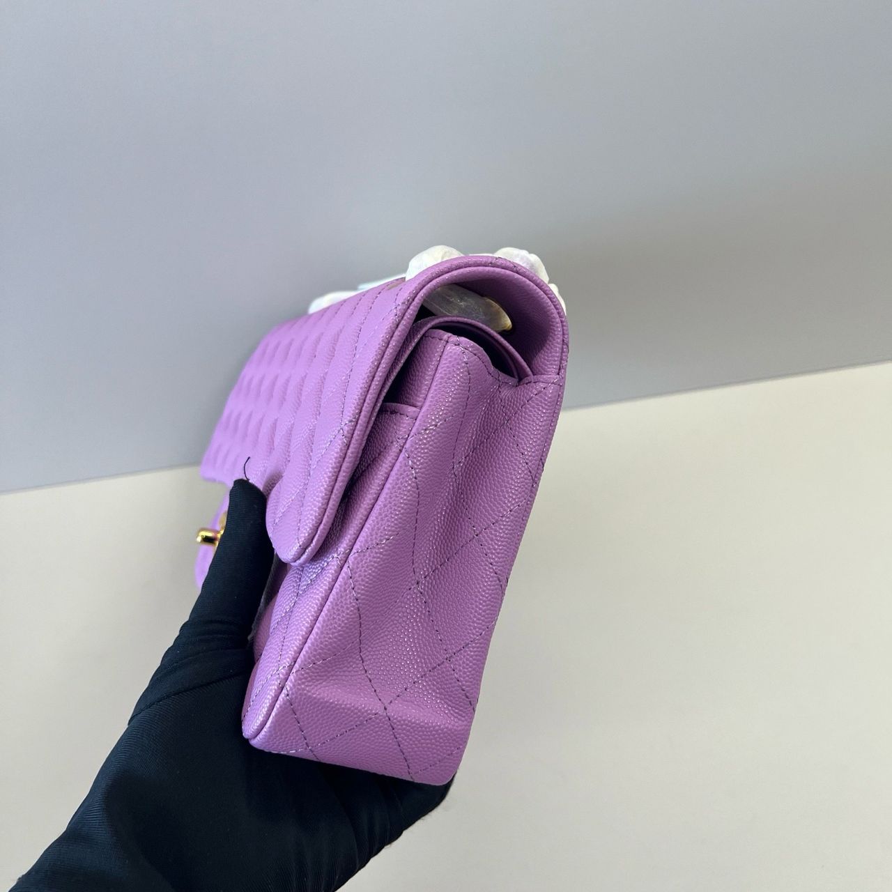 Caviar Quilted Small Double Flap Purple