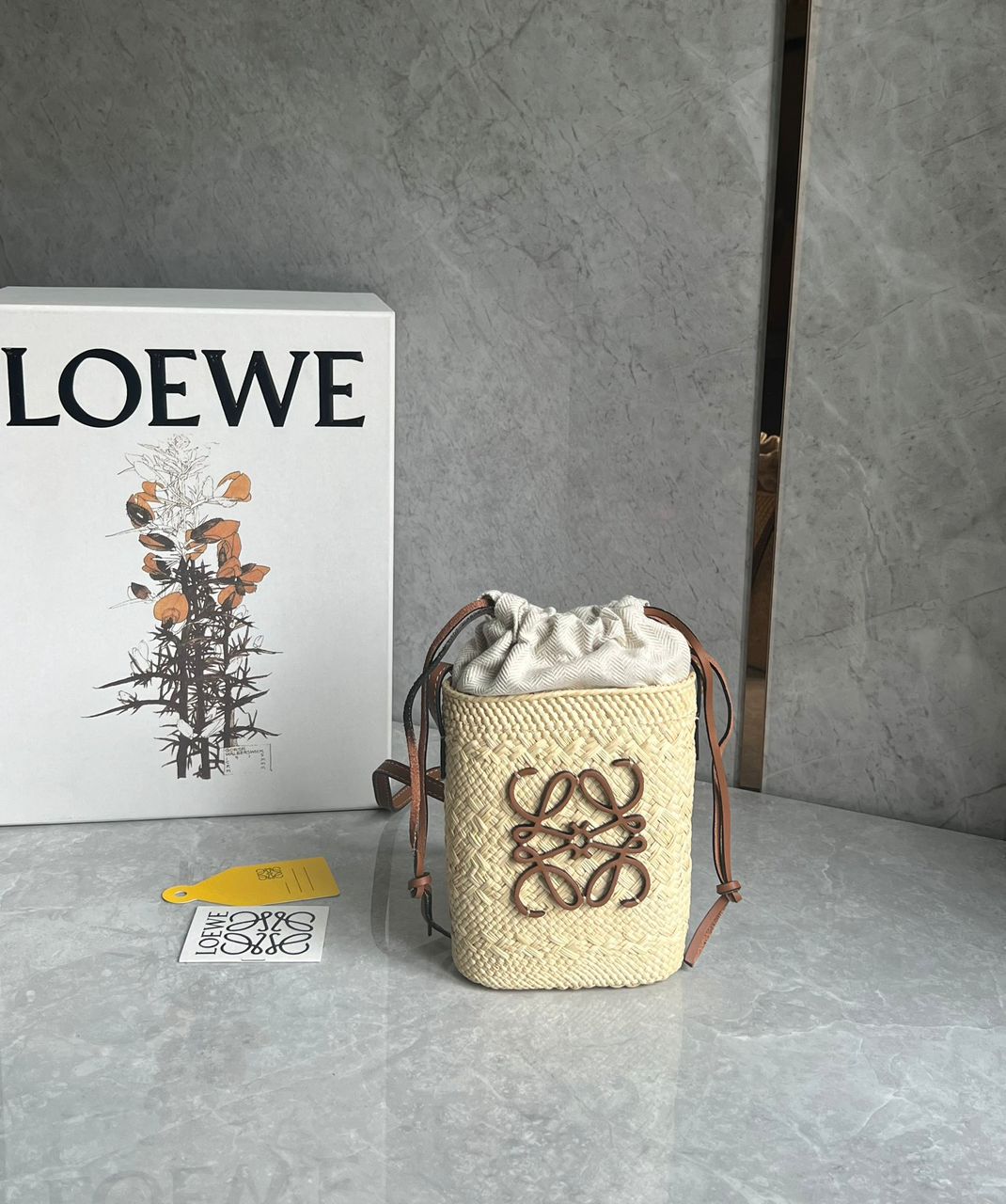 Loewe Square pocket in iraca palm and calfskin