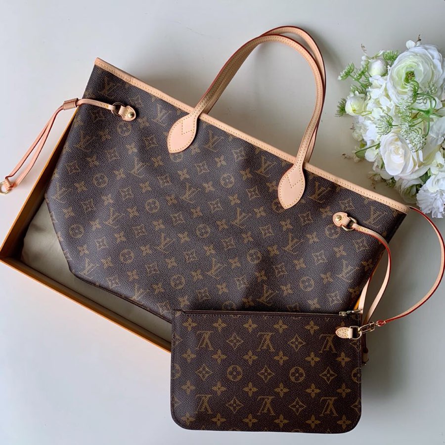 Lv Neverfull Inside Out MM Brown and Beige