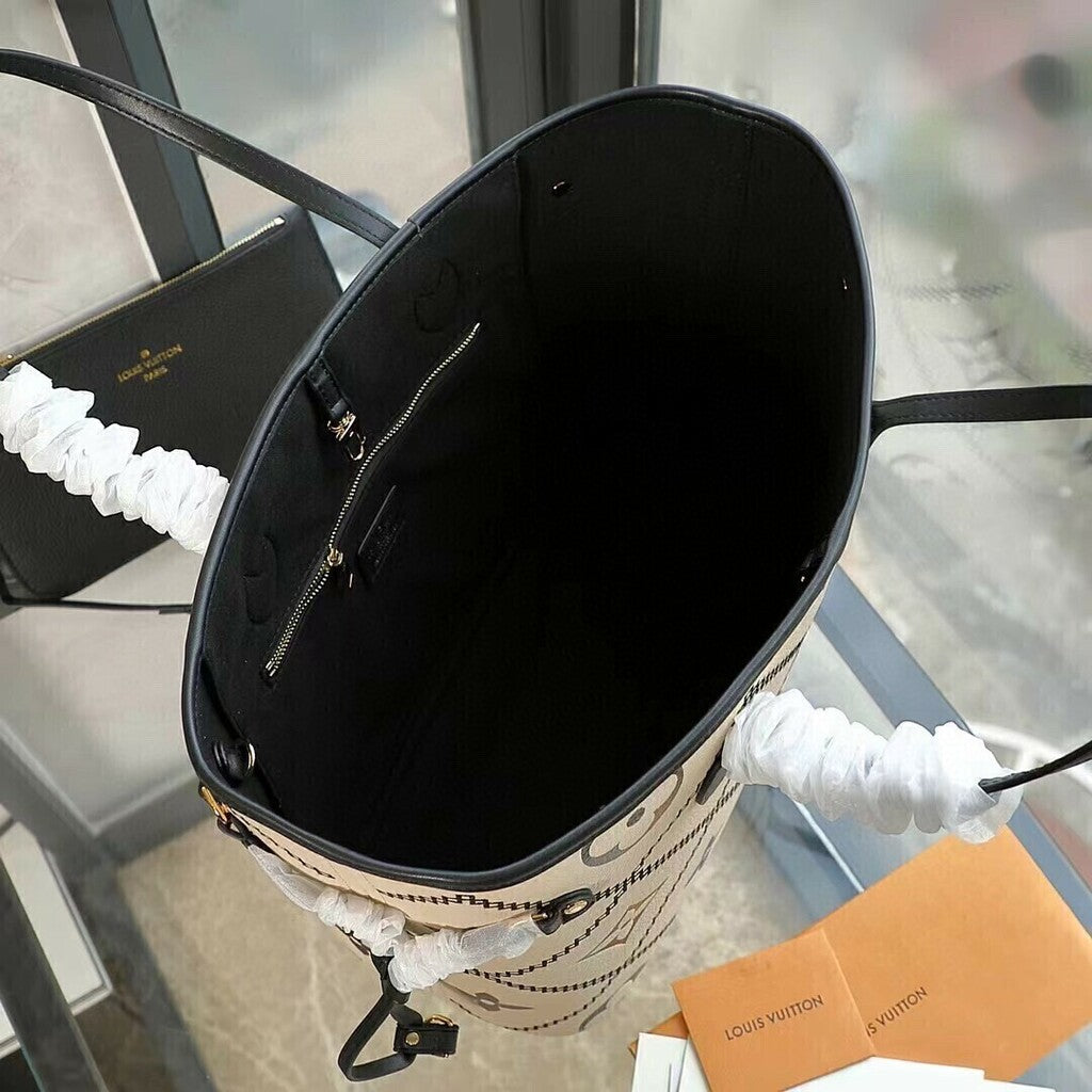 Lv Neverfull MM Monogram Empriente Cream/Black