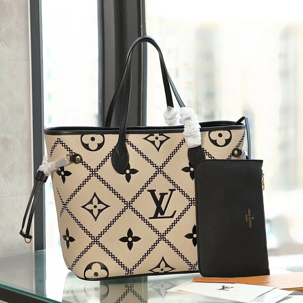 Lv Neverfull MM Monogram Empriente Cream/Black