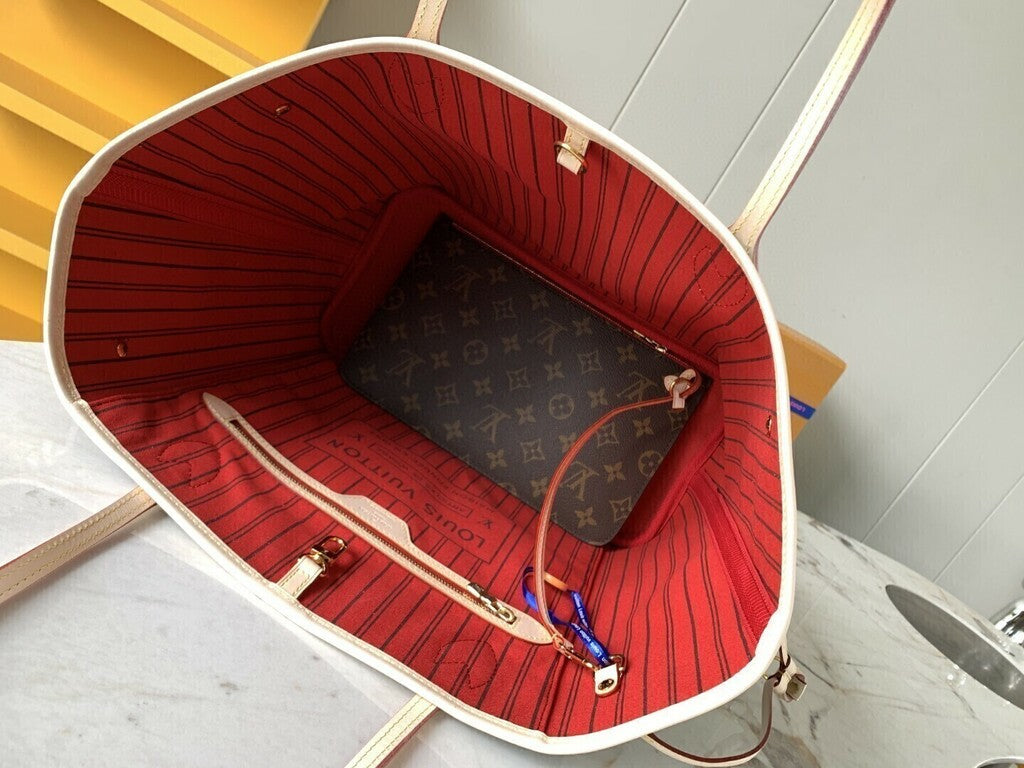 Lv Neverfull Inside Out MM  Beige and Red